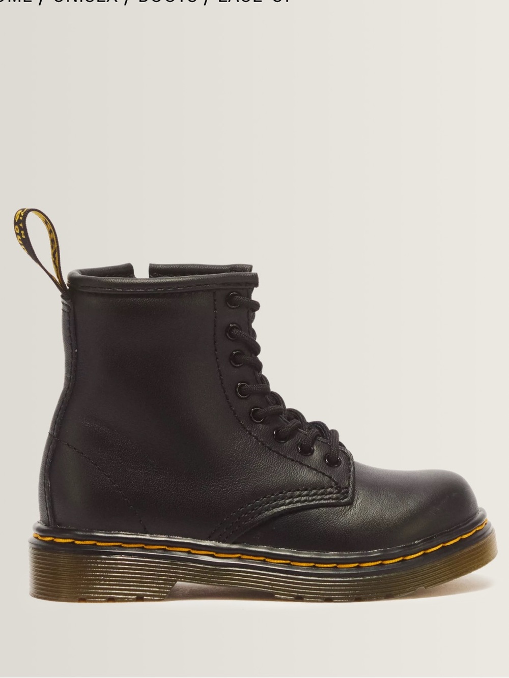 Dr. Martens Toddler 1460 Black Leather Lace-Up Boots with Yellow Stitching Sz 9
